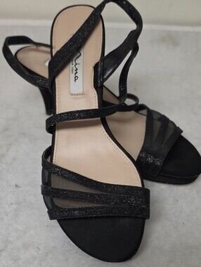 Nina Shoes Black Glitter Strappy Mesh Sandals